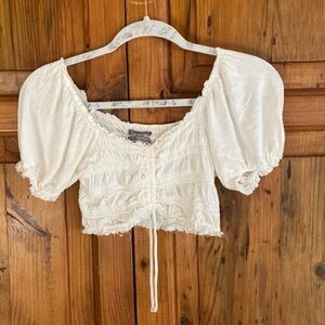 Urban Outfitters Off White Shay Cinched Puff Sleeve Crop Top